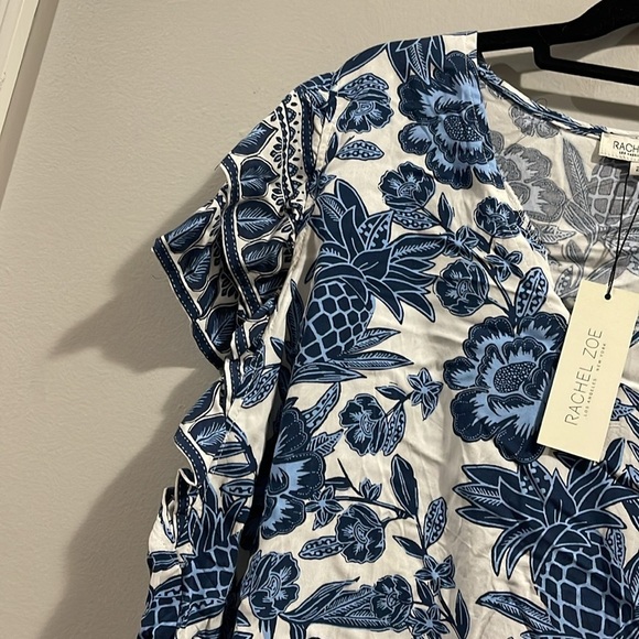 Rachel Zoe VNeck Ruffle Sleeve Blue Pineapple Floral Women's Top NWT 2X - Picture 6 of 10
